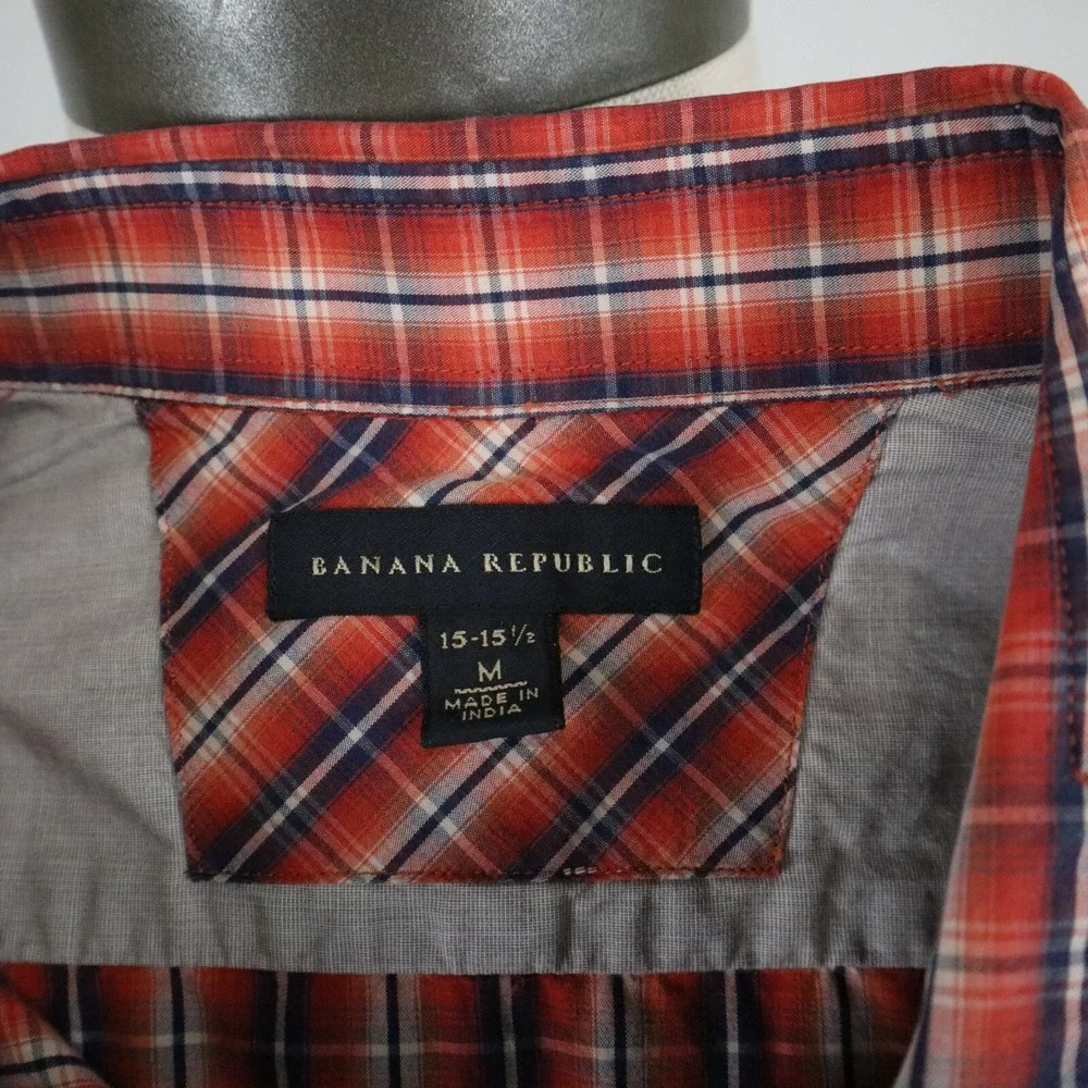 Banana Republic‎ Shirt Mens Medium 15-15.5 Pocket Button Up Plaid Long Sleeve